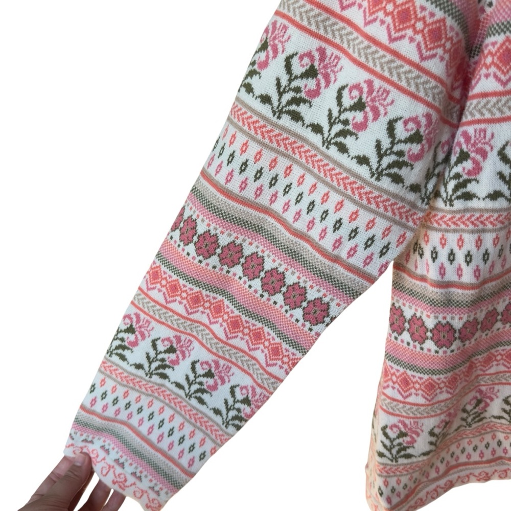 VTG Appleseed’s‎ Fair Isle Cardigan Sweater Cotton Cottagecore Grandmacore XL - Picture 6 of 8